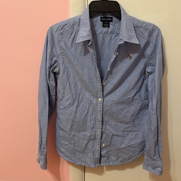 Ralph Lauren Girls Size XL/ 16 (Women’s XS) Blue Button Down - Picture 1 of 6